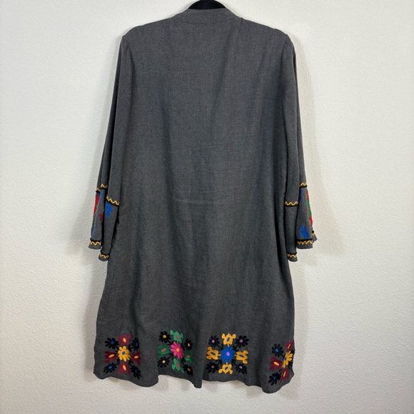 Ivy Jane Size L Embroidered Gray Longline Jacket Boho Folk Floral Appliqué Coat - Picture 6 of 6